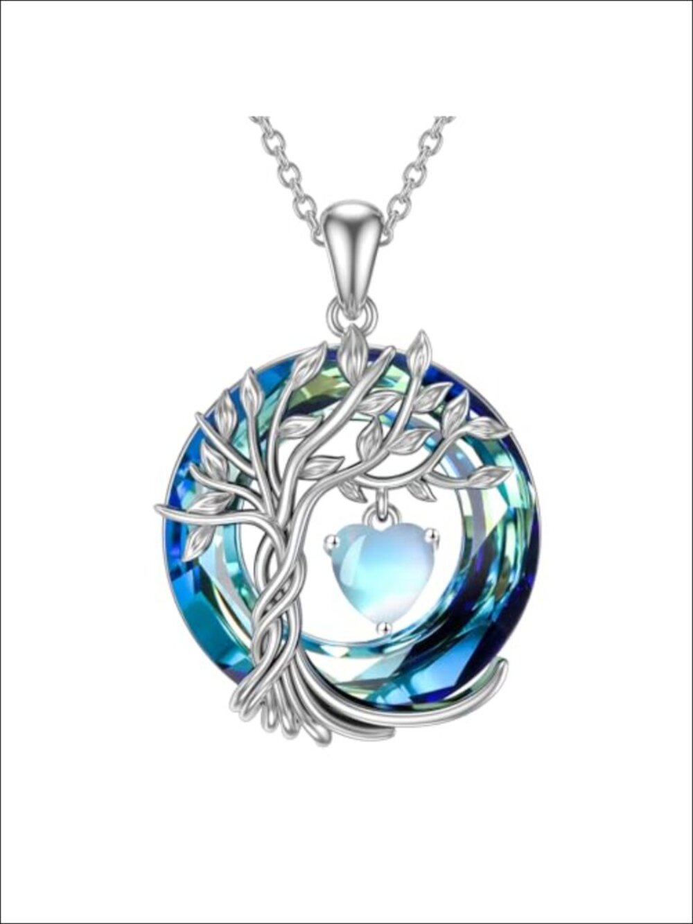 Tree of Life Birthstone Necklace 925 Sterling Silver Pendant Moonstone Crystal